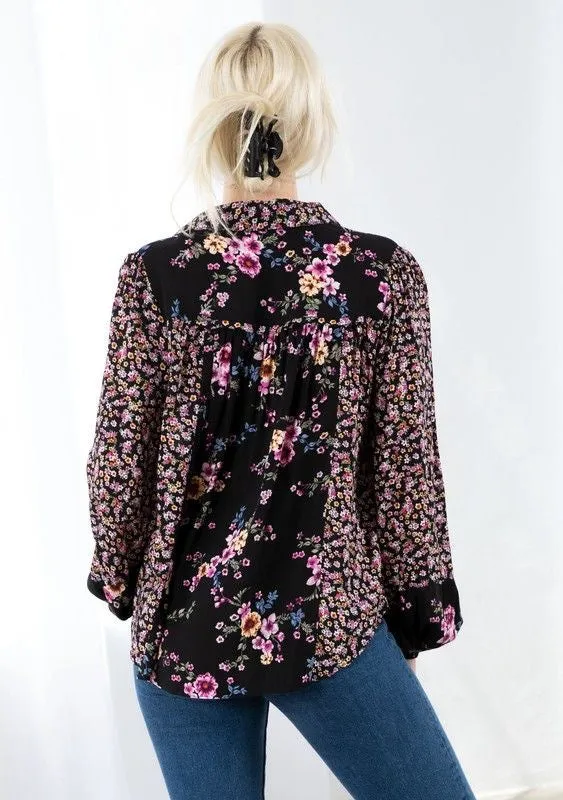 Mixed Challis Print Top