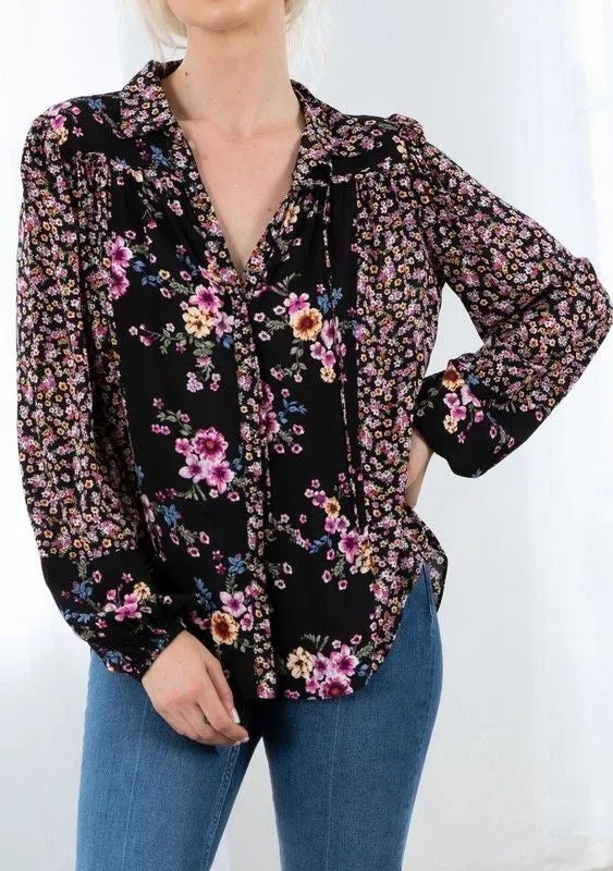 Mixed Challis Print Top