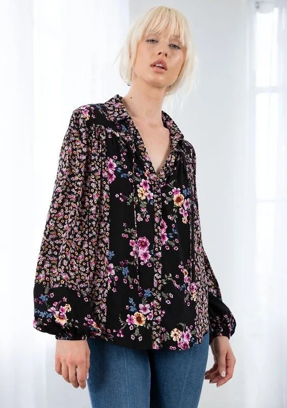 Mixed Challis Print Top