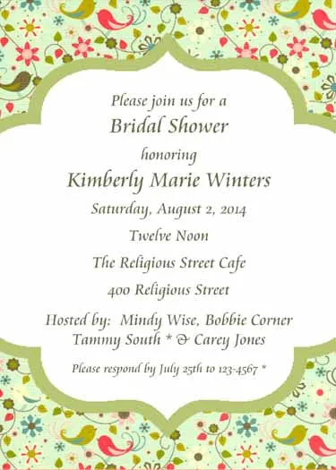 MIXED FLOWERS AND BIRDS CUSTOM INVITATION