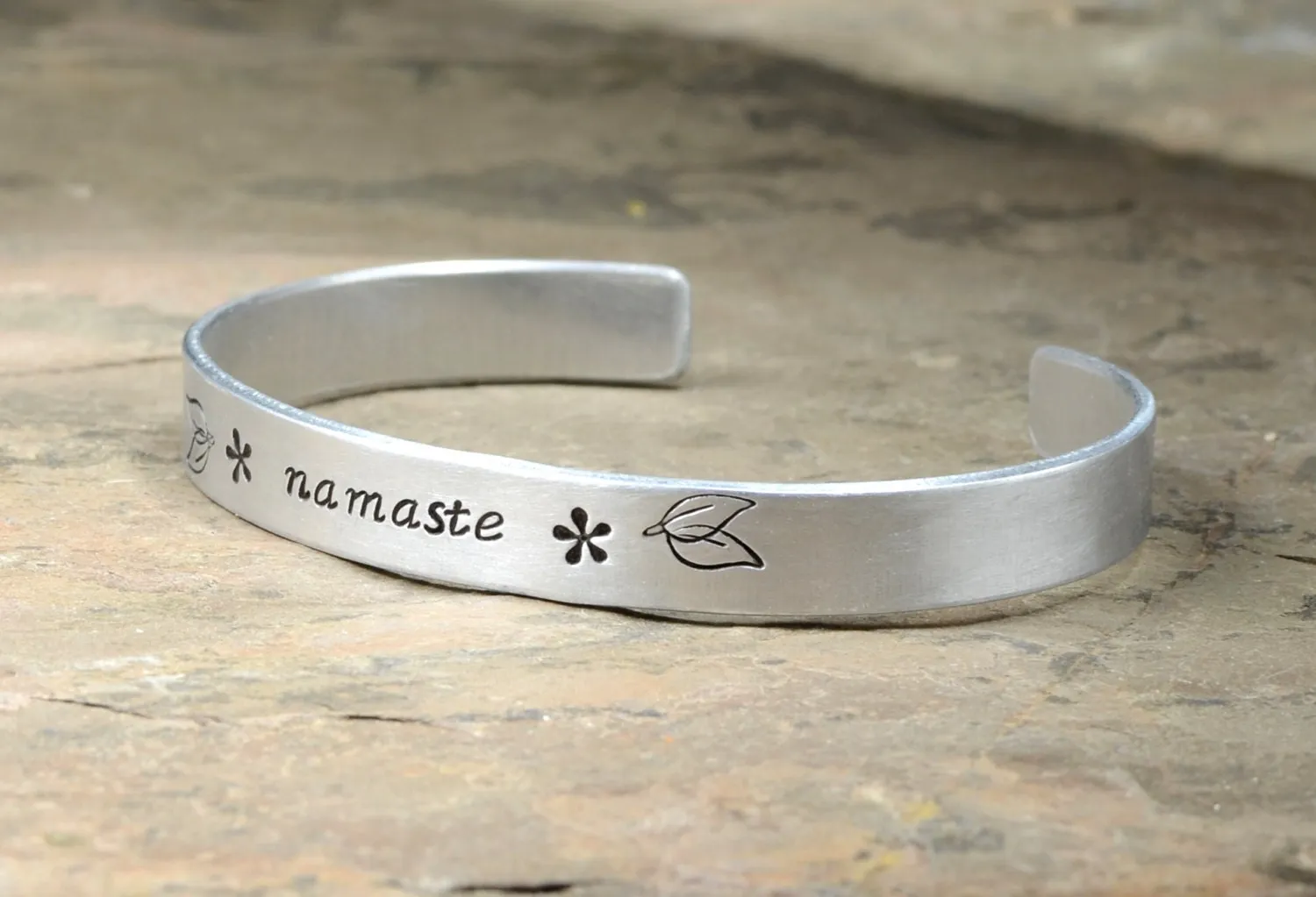 Namaste Yoga Cuff Bracelet in aluminum