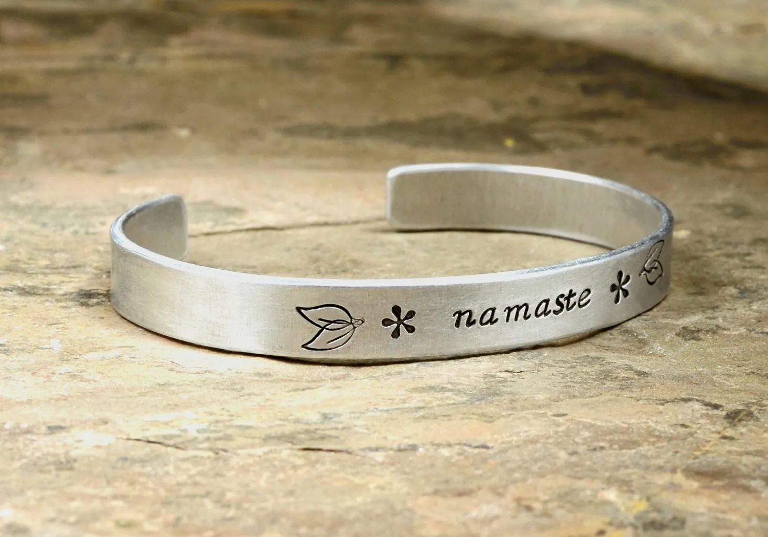 Namaste Yoga Cuff Bracelet in aluminum