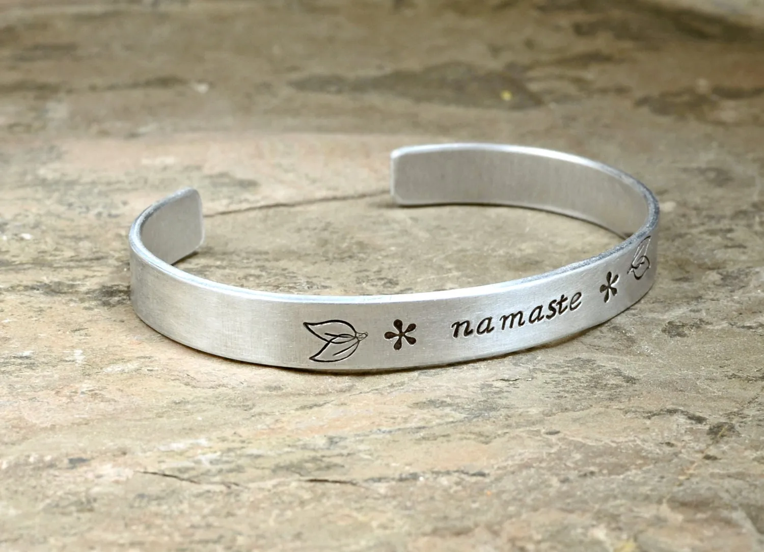 Namaste Yoga Cuff Bracelet in aluminum