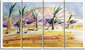 NEW Design Art Watercolor Sea and Palm-Landscape Metal Wall Art-MT6353-48x28-4 Panels, Retails $218