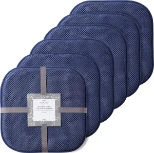 New Marina Decoration Premium Thick Comfortable Cushion Memory Foam Chair Pads Honeycomb Pattern Nonslip Rubber Back Seat Topper Rounded Square 16 x 16 Seats Cover for Kitchen Chairs, 6 Pack Navy Blue, Retail $115 