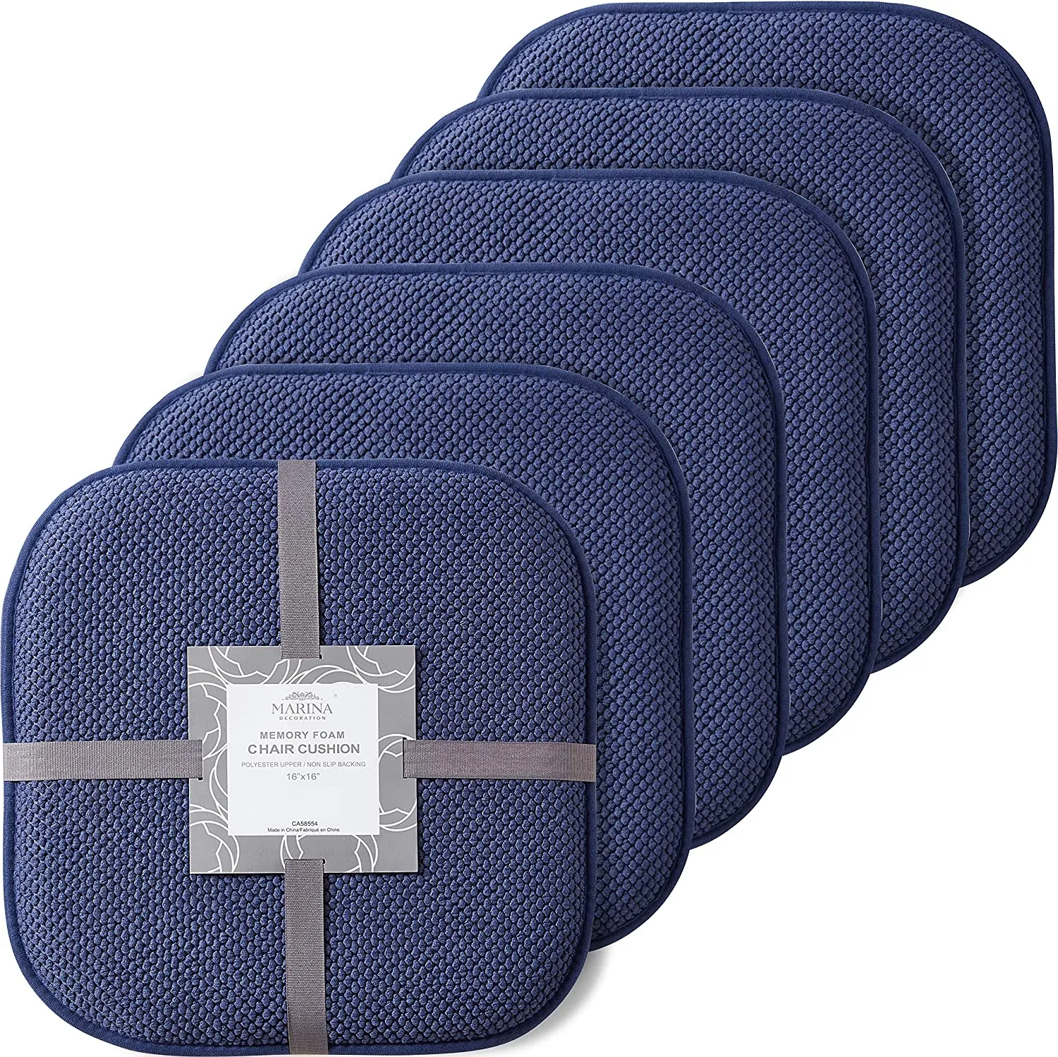 New Marina Decoration Premium Thick Comfortable Cushion Memory Foam Chair Pads Honeycomb Pattern Nonslip Rubber Back Seat Topper Rounded Square 16 x 16 Seats Cover for Kitchen Chairs, 6 Pack Navy Blue, Retail $115 