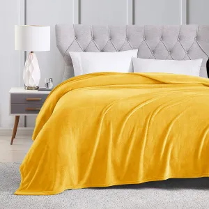 New Safdie & Co. Mustard Yellow Tranquility Flannel Blanket for Bed or Sofa, Fluffy Microfiber Flannel Blanket Large 60"X80"