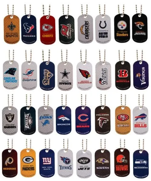 NFL Football Dog Tags in 2 inch Toy Capsules DISCONTINUED BY MANUFACTURER