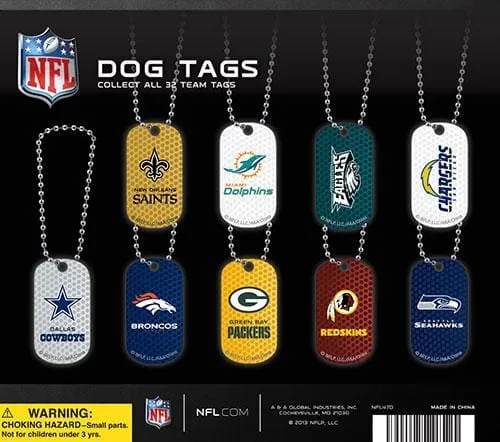 NFL Football Dog Tags in 2 inch Toy Capsules DISCONTINUED BY MANUFACTURER