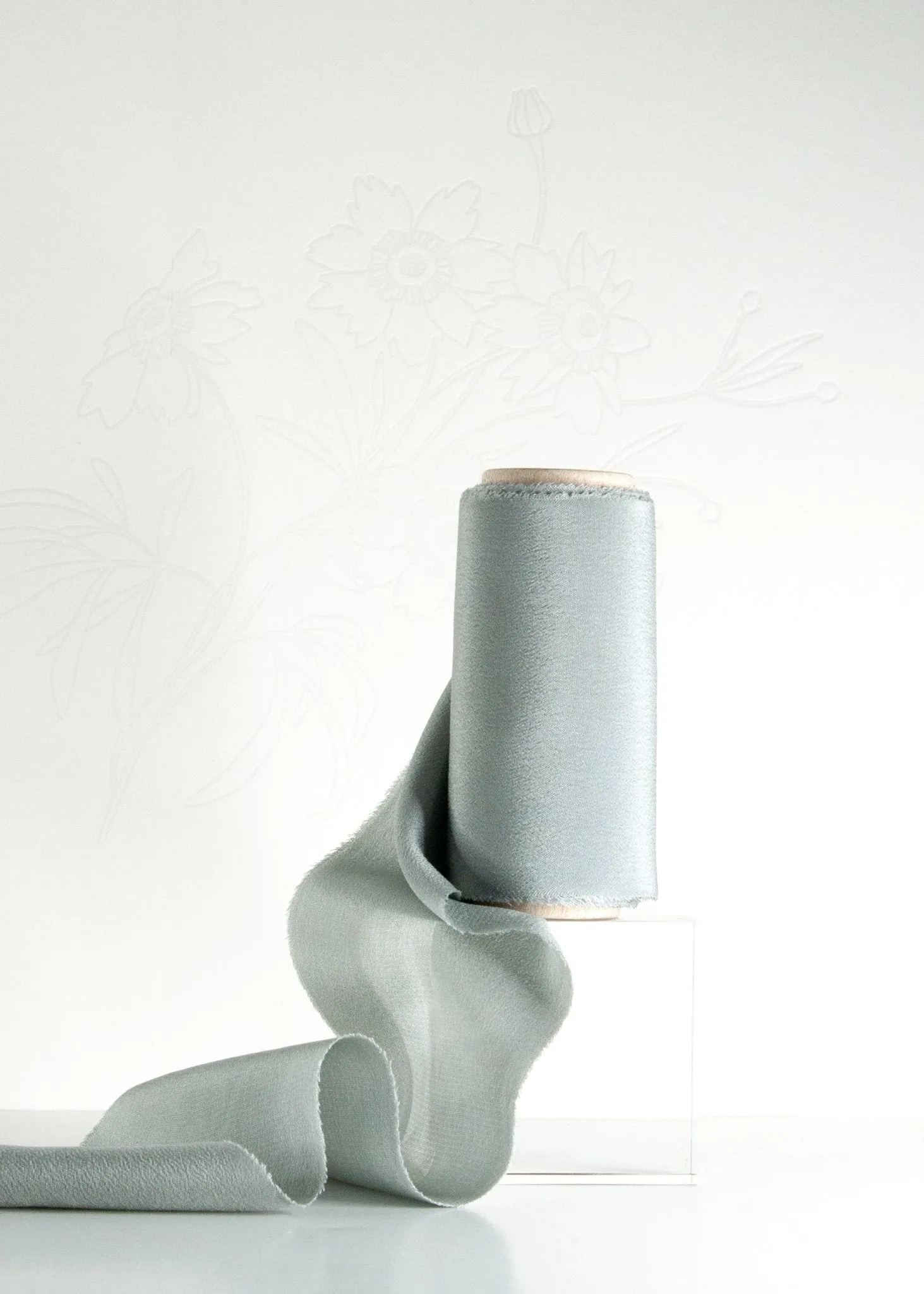 Niagara Blue Silk Ribbon in Crepe de Chine