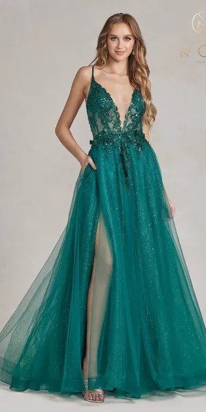 Nox Anabel C1113 Floor Length A-Line Ball Gown with Pockets and Slit