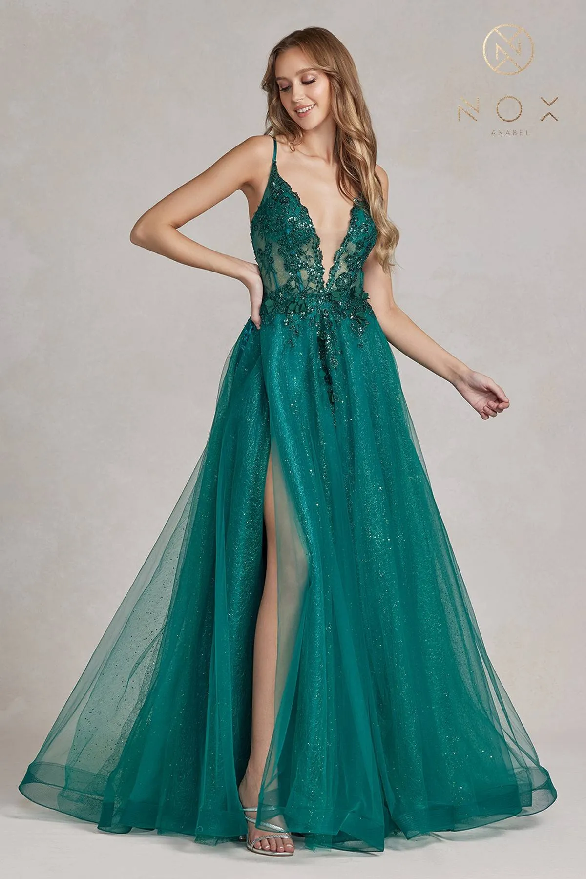 Nox Anabel C1113 Floor Length A-Line Ball Gown with Pockets and Slit