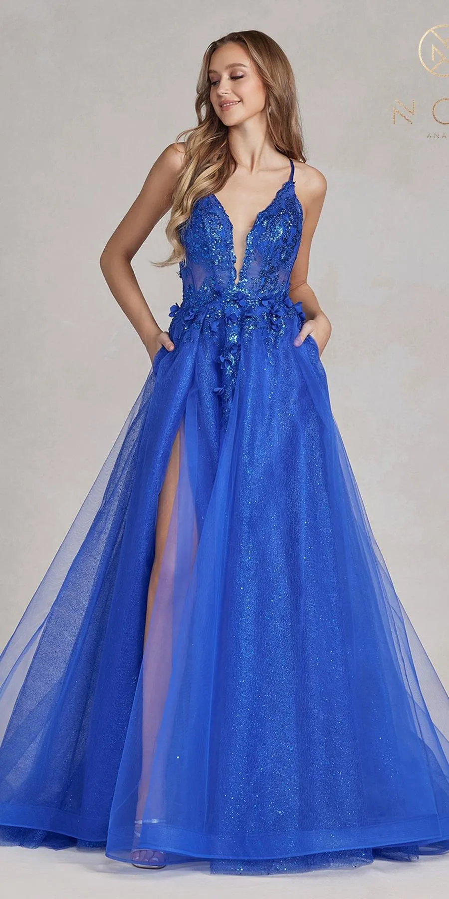 Nox Anabel C1113 Floor Length A-Line Ball Gown with Pockets and Slit
