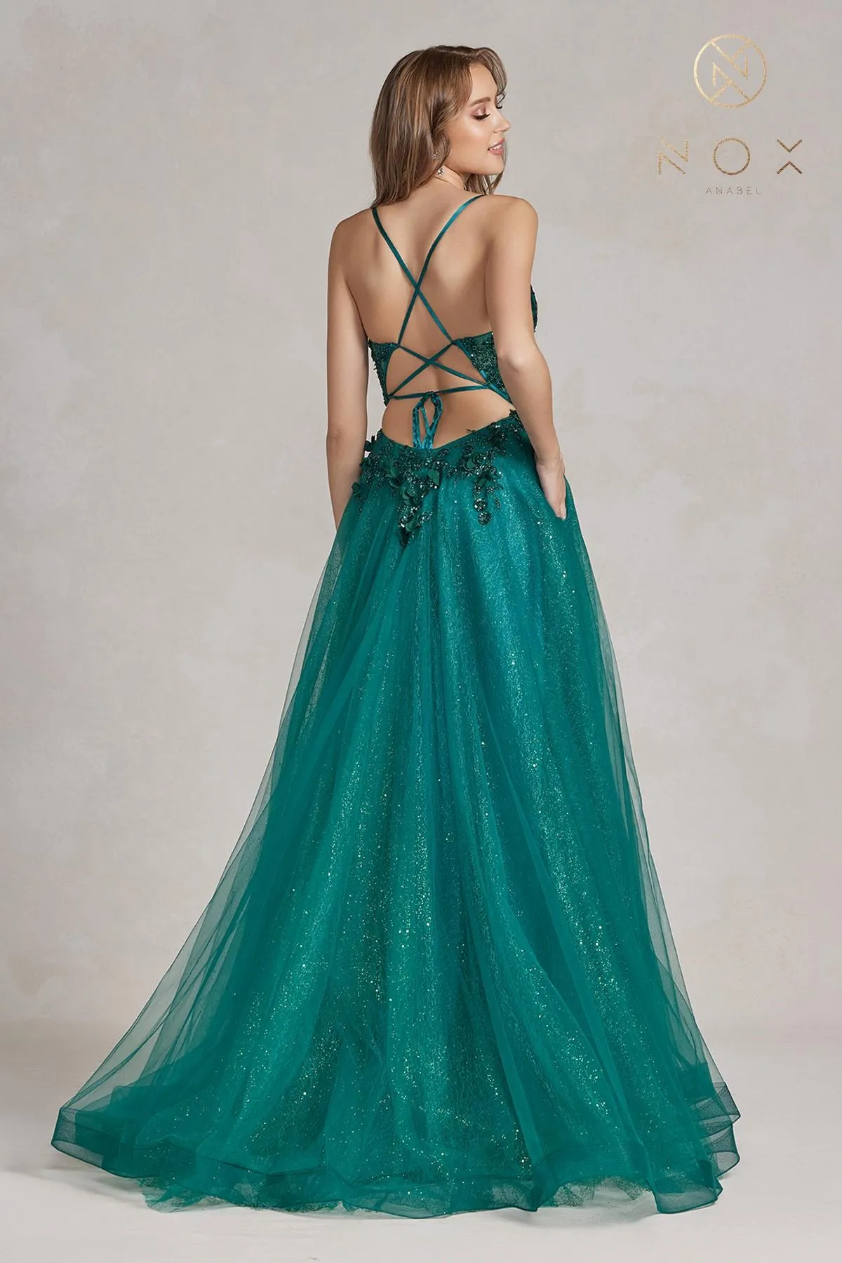 Nox Anabel C1113 Floor Length A-Line Ball Gown with Pockets and Slit