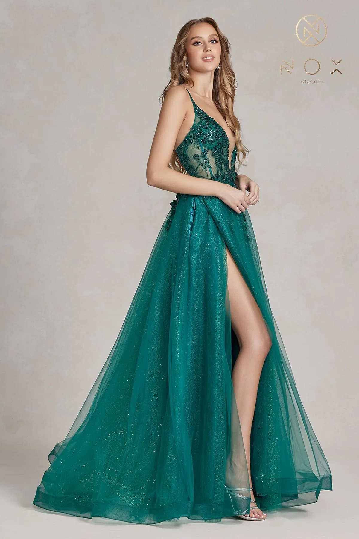Nox Anabel C1113 Floor Length A-Line Ball Gown with Pockets and Slit