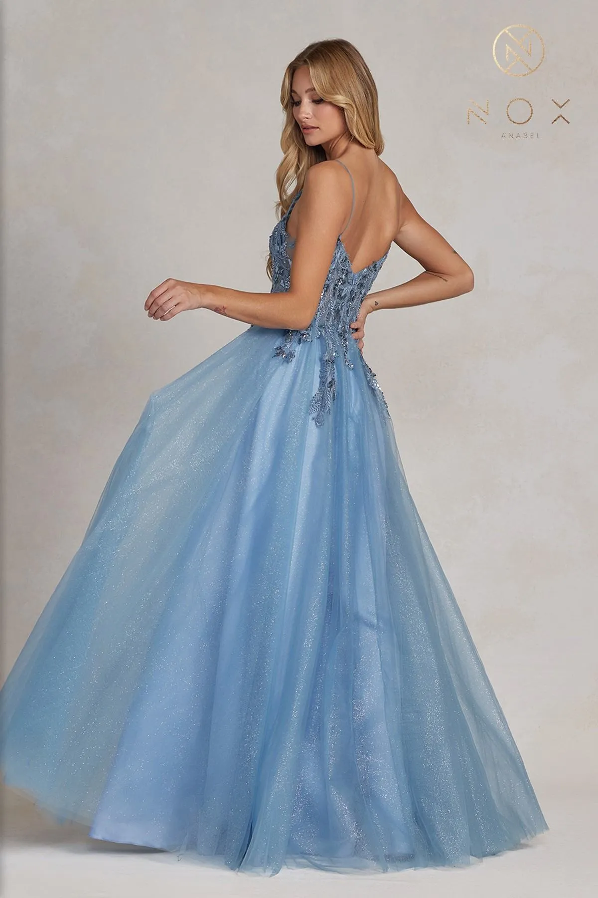 Nox Anabel E1125 Floor Length A-Line Sleeveless Tulle Ball Gown