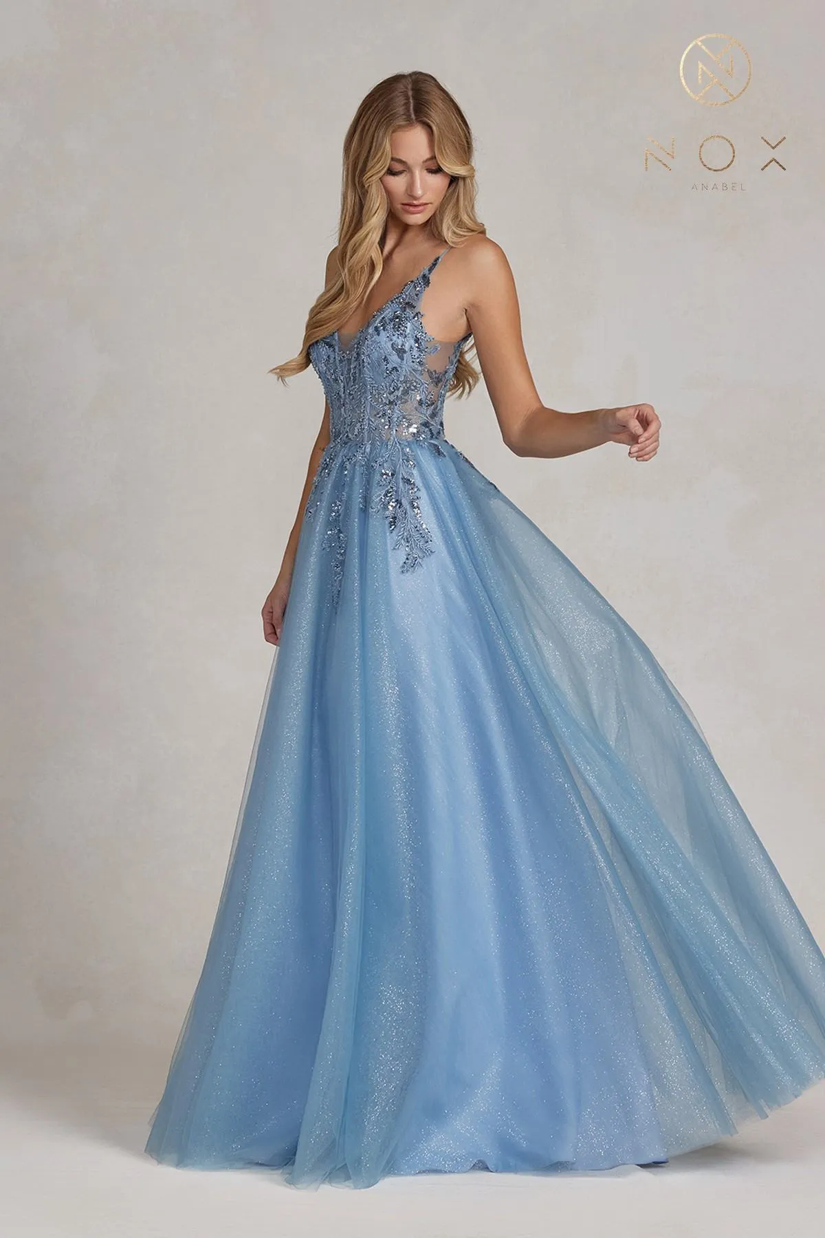 Nox Anabel E1125 Floor Length A-Line Sleeveless Tulle Ball Gown