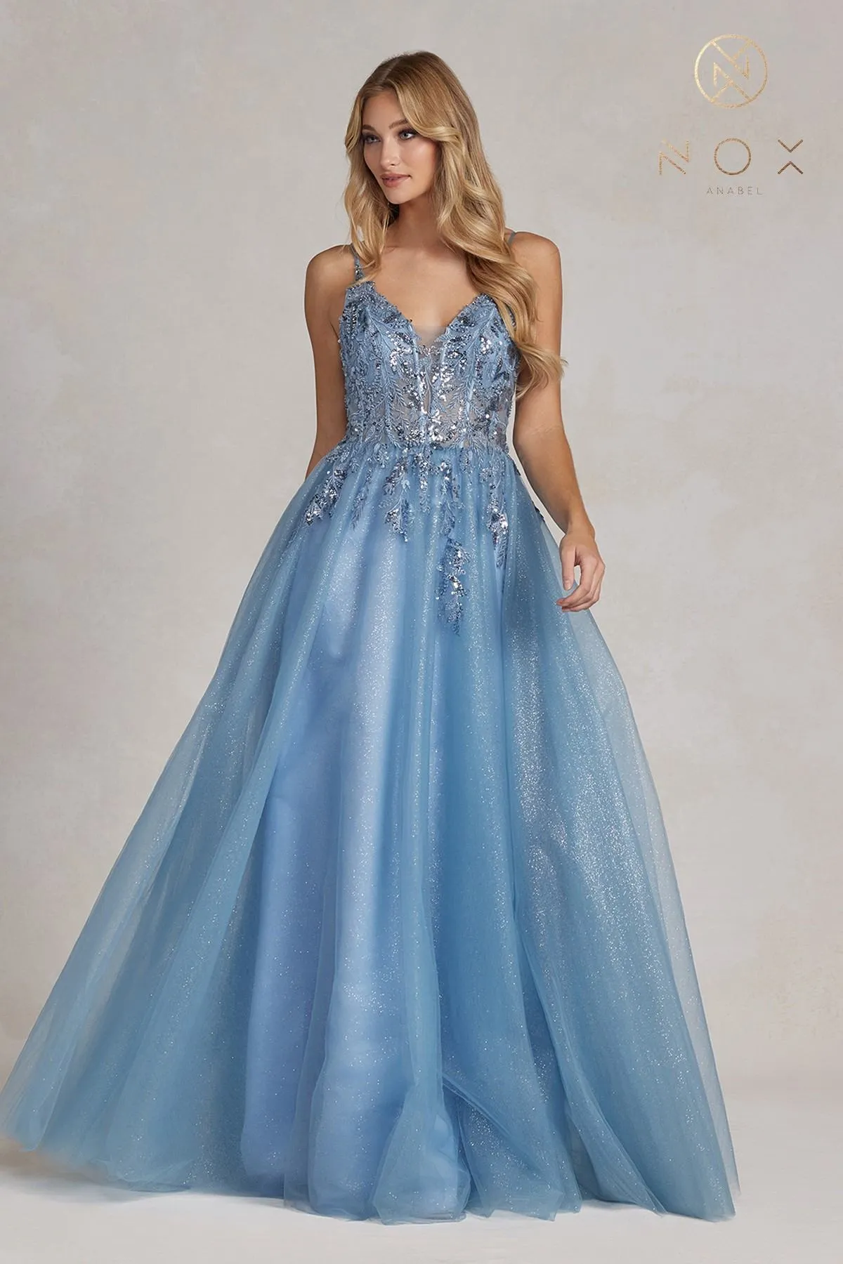 Nox Anabel E1125 Floor Length A-Line Sleeveless Tulle Ball Gown
