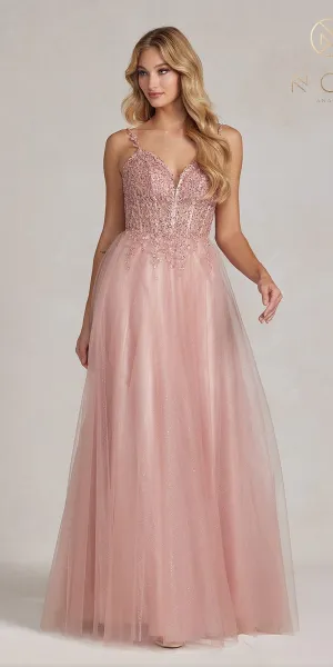 Nox Anabel F1086 Floor Length A-Line Tulle Formal Dress