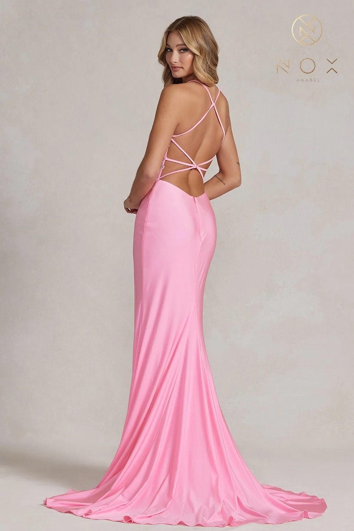 Nox Anabel G1150 Floor Length Formal Slit Gown Open Back