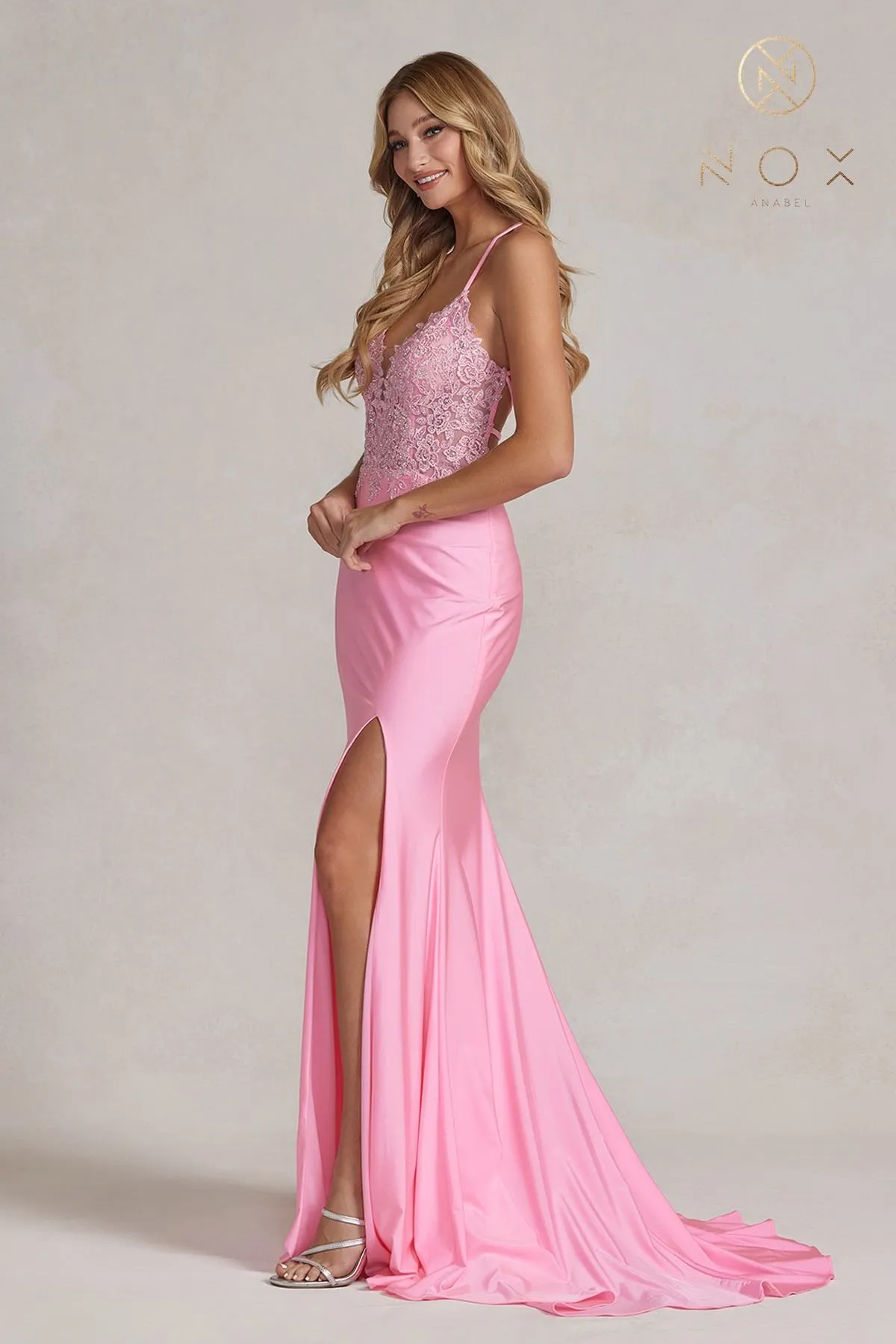 Nox Anabel G1150 Floor Length Formal Slit Gown Open Back