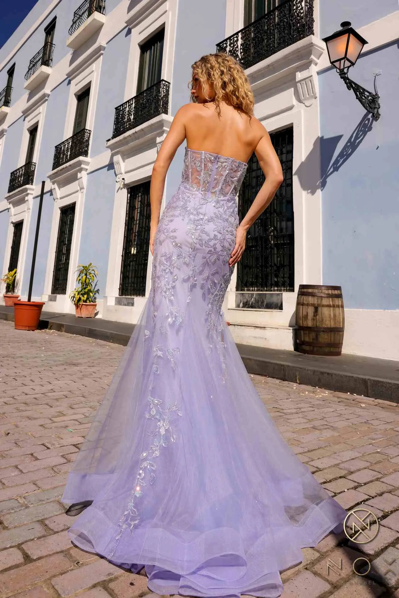 Nox Anabel G1258 Strapless Lace Applique Corset Bodice Mermaid Gown