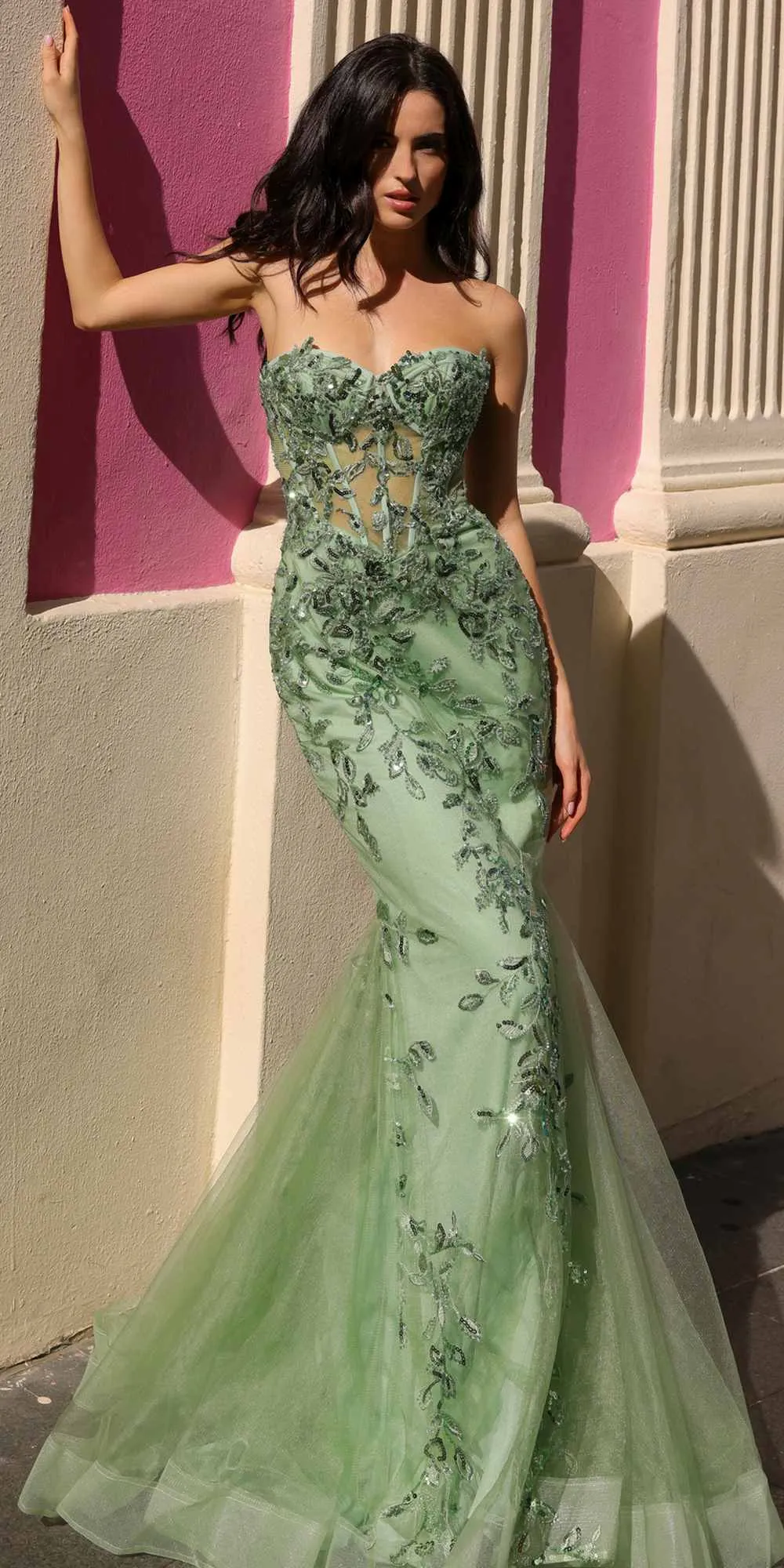 Nox Anabel G1258 Strapless Lace Applique Corset Bodice Mermaid Gown