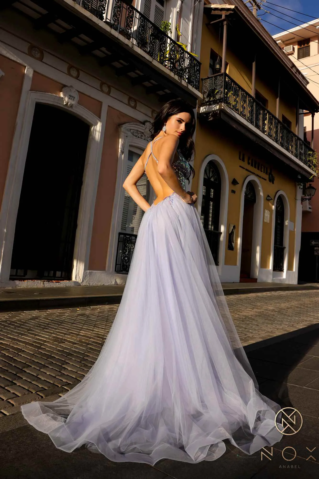 Nox Anabel G1354 Long Sequin Bodice Open Back Tulle A-Line Gown