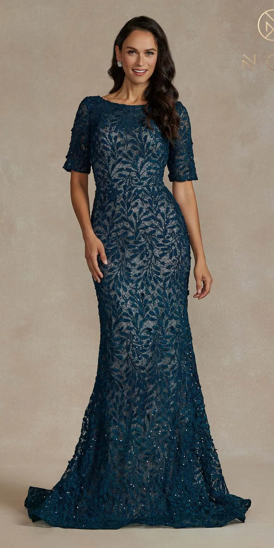 Nox Anabel JQ506 Floor Length Short Sleeve Mermaid Gown
