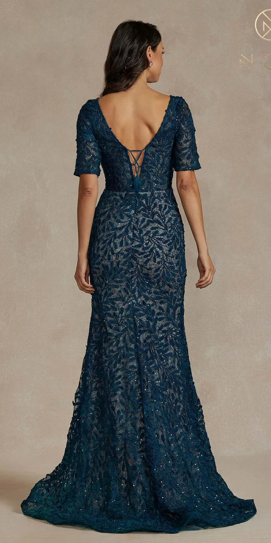 Nox Anabel JQ506 Floor Length Short Sleeve Mermaid Gown