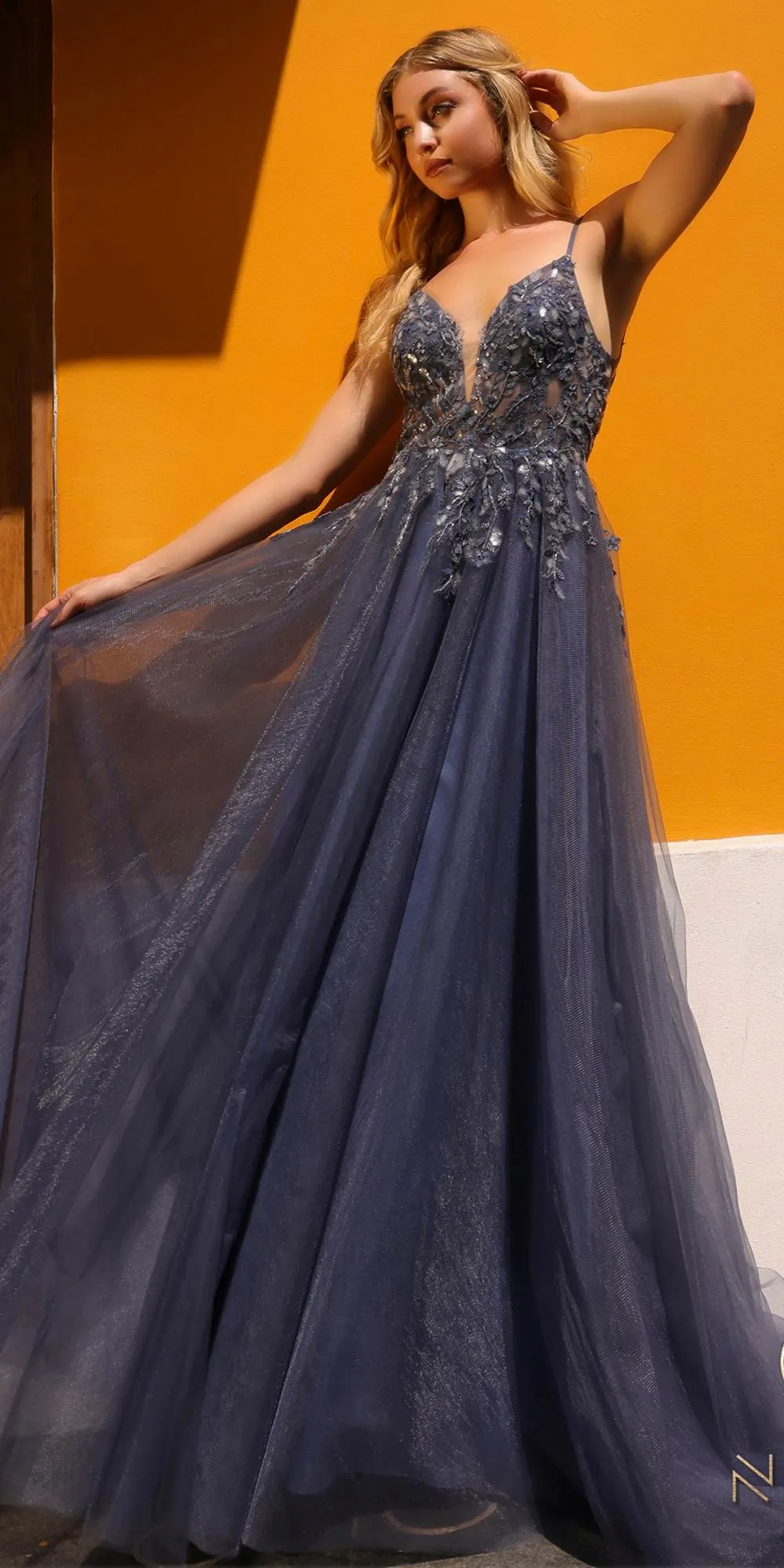 Nox Anabel Q1391 Long A-Line Sweetheart Lace Applique Tulle Gown