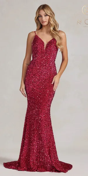 Nox Anabel R1071 Floor Length Sheath Sequin Dress