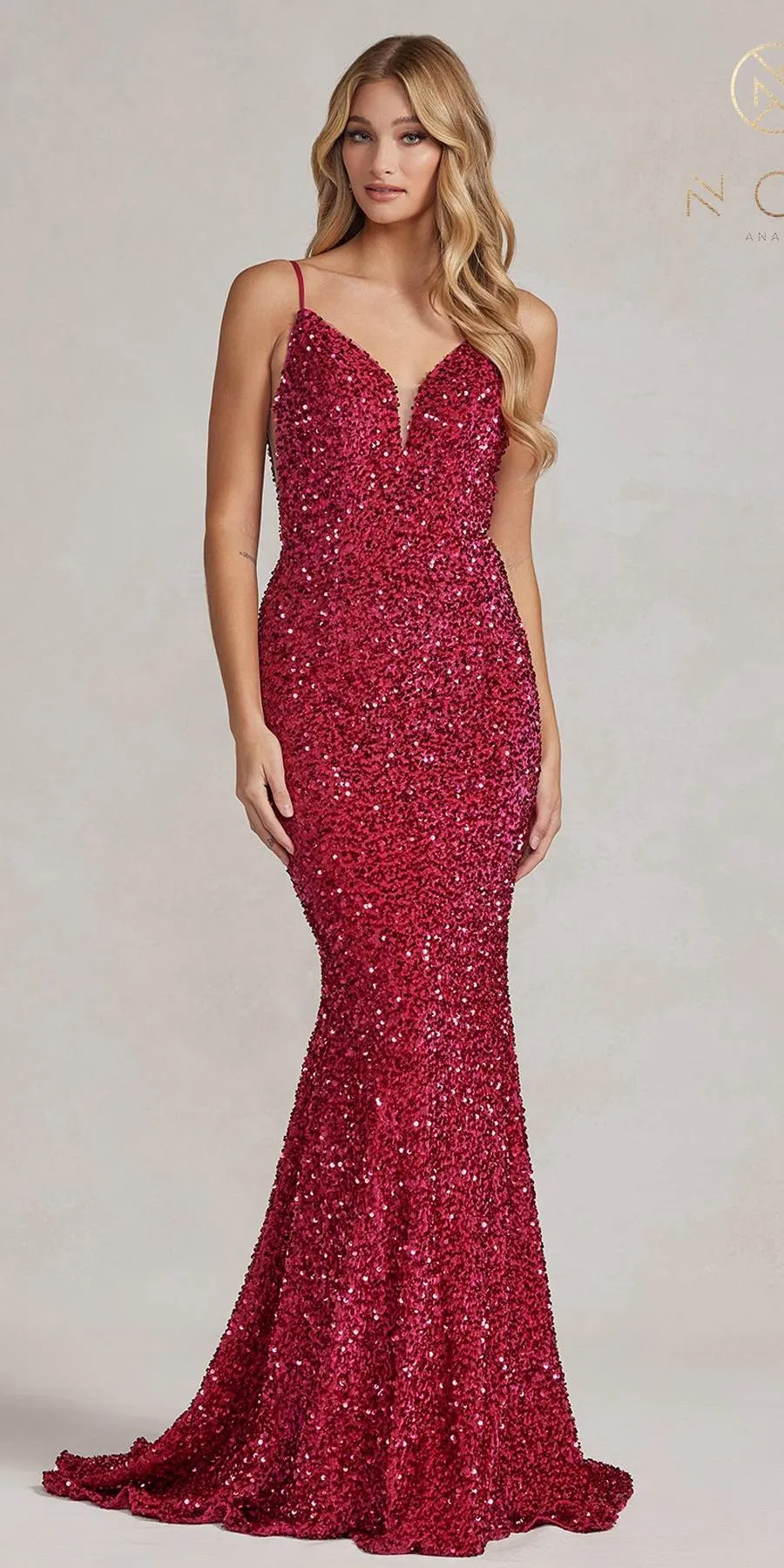 Nox Anabel R1071 Floor Length Sheath Sequin Dress