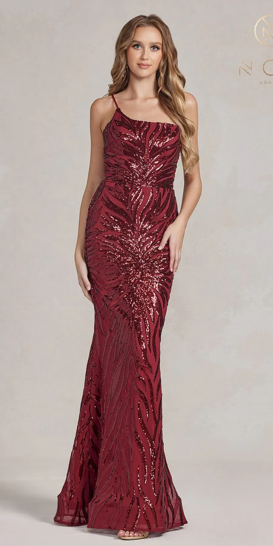 Nox Anabel R1204 Floor Length Fitted Sequin Gown