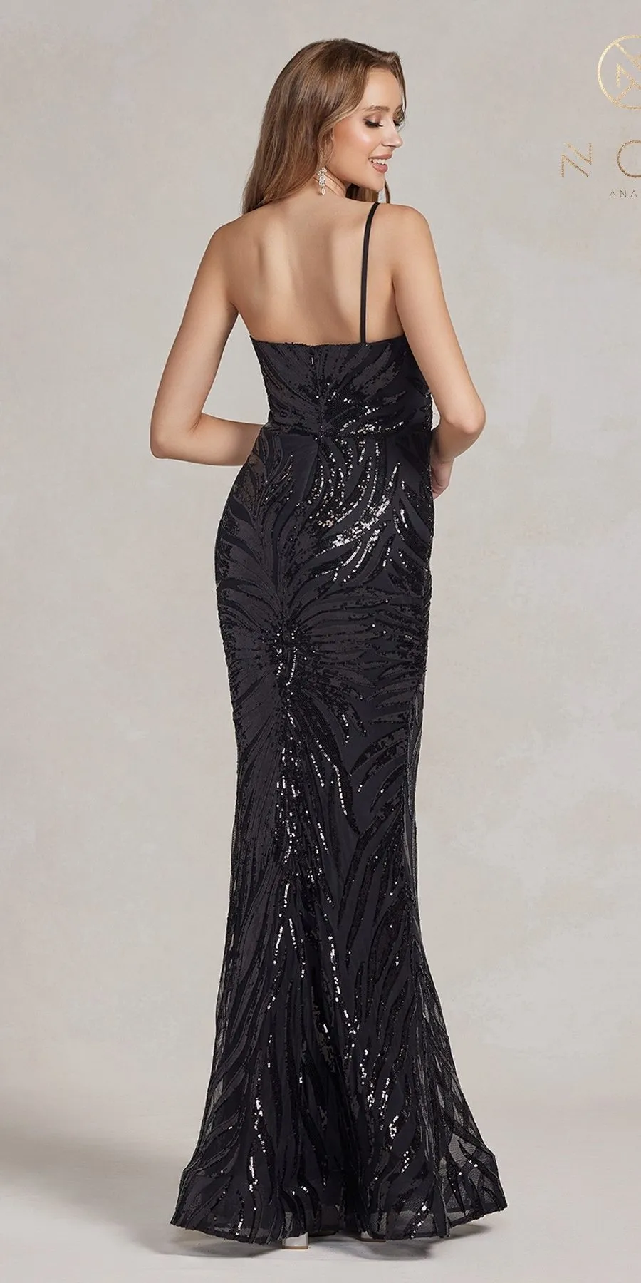 Nox Anabel R1204 Floor Length Fitted Sequin Gown