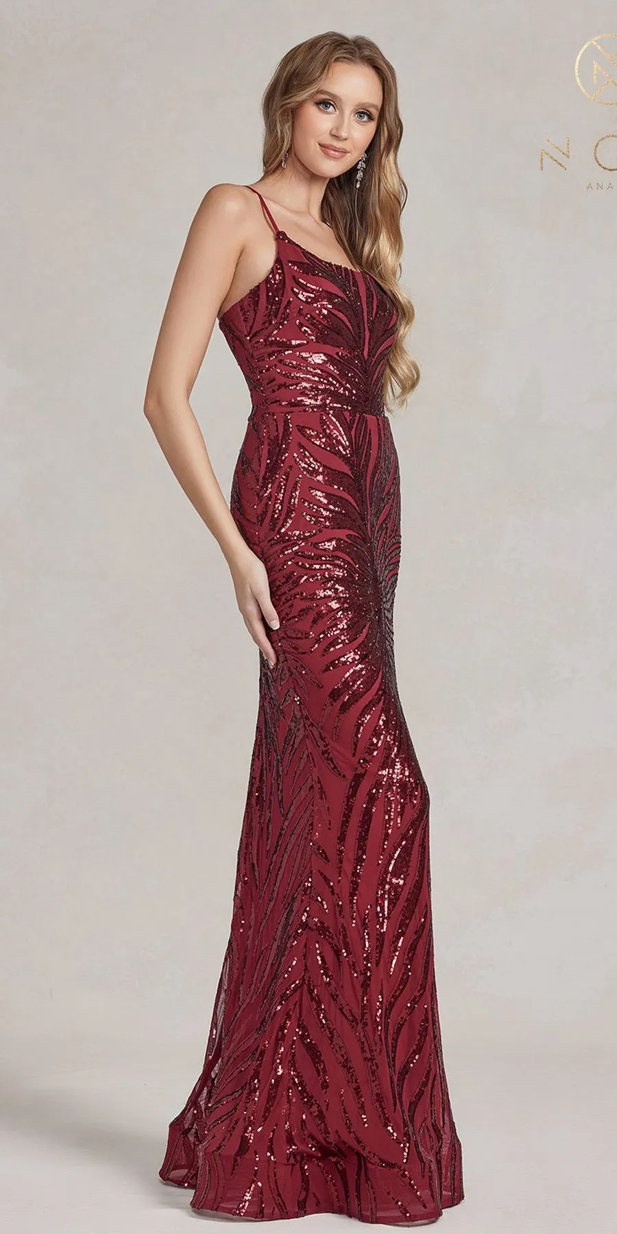Nox Anabel R1204 Floor Length Fitted Sequin Gown