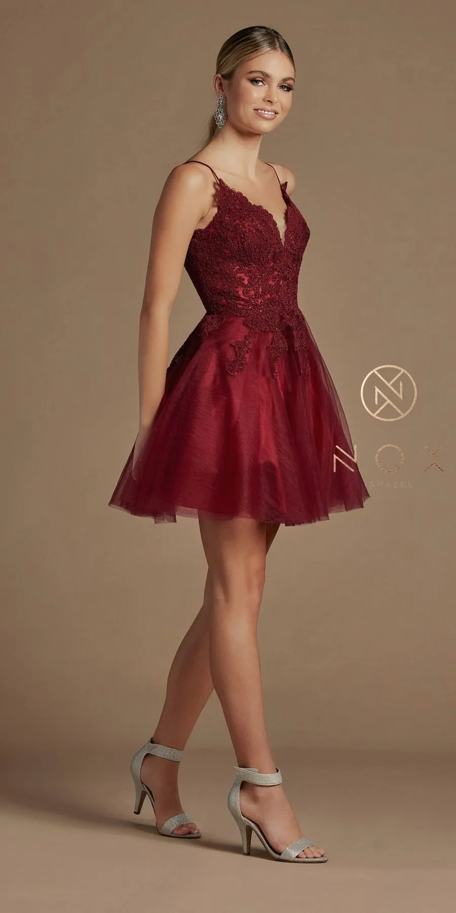 Nox Anabel R707 Sweetheart Baby Doll A-Line Dress Lace Applique Bodice