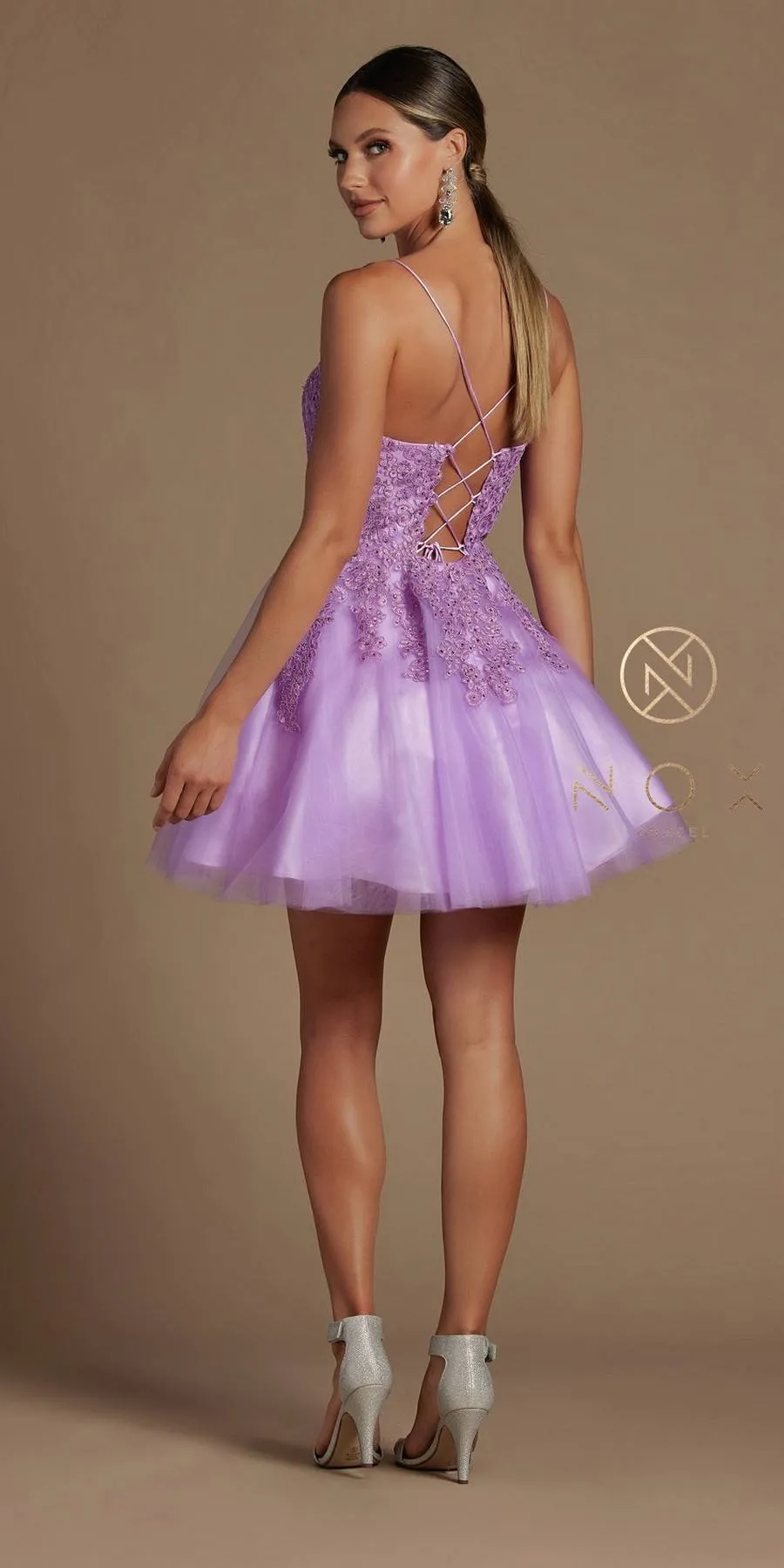 Nox Anabel R707 Sweetheart Baby Doll A-Line Dress Lace Applique Bodice