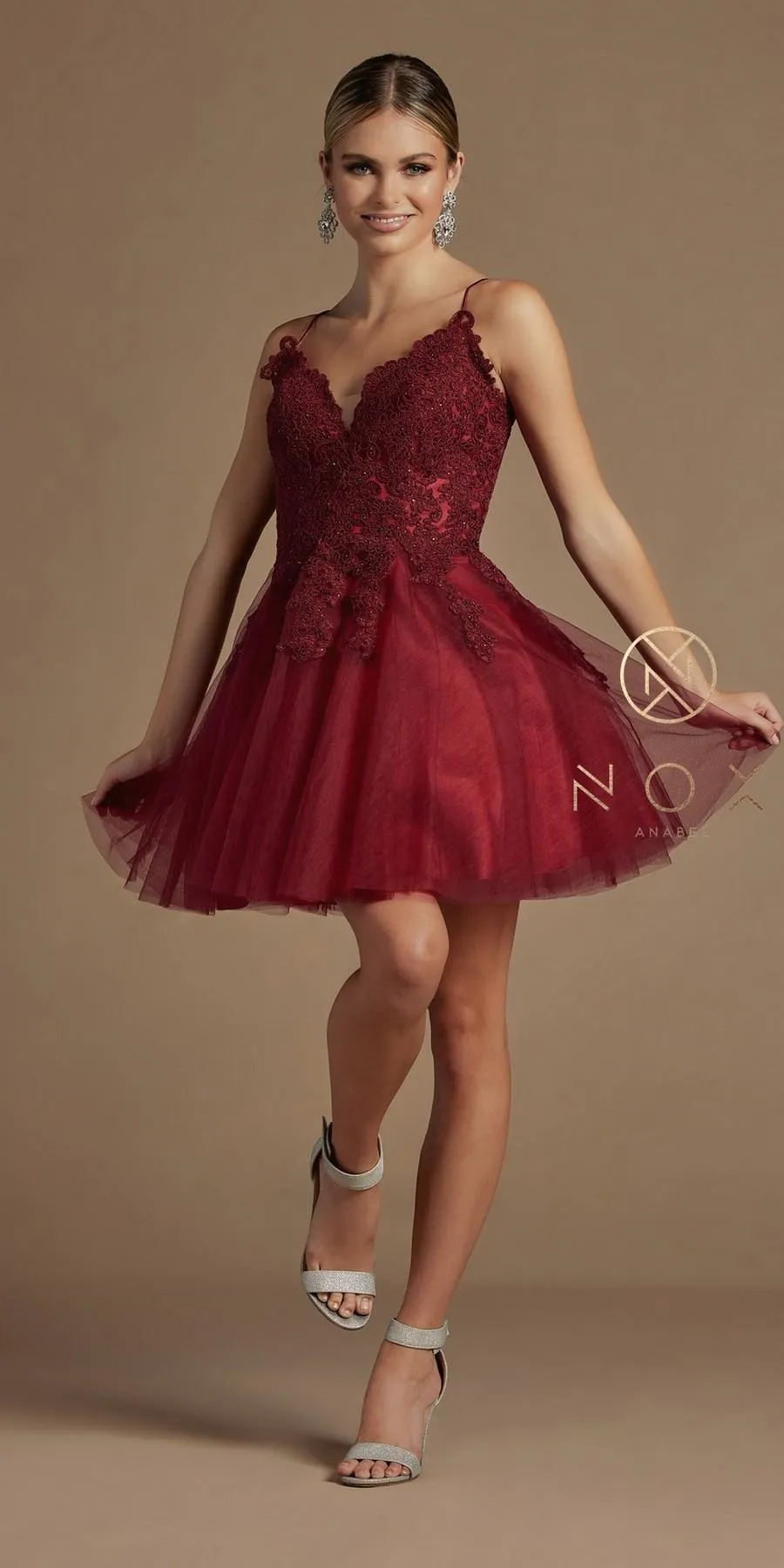 Nox Anabel R707 Sweetheart Baby Doll A-Line Dress Lace Applique Bodice