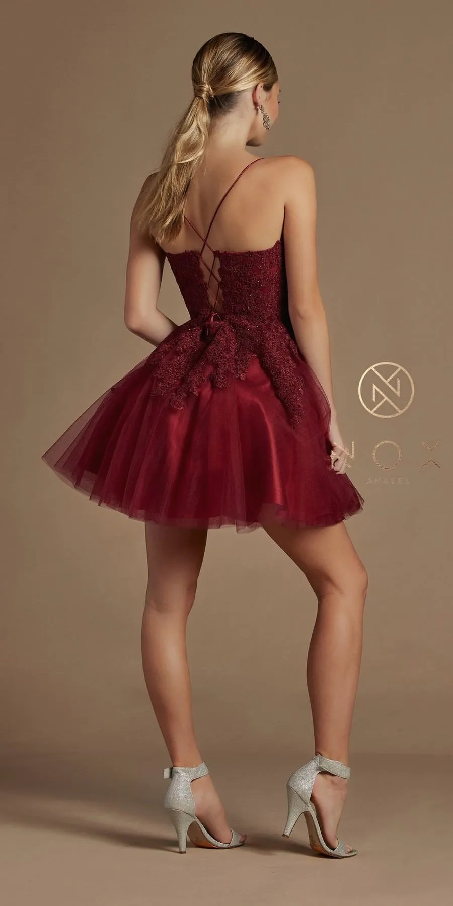 Nox Anabel R707 Sweetheart Baby Doll A-Line Dress Lace Applique Bodice