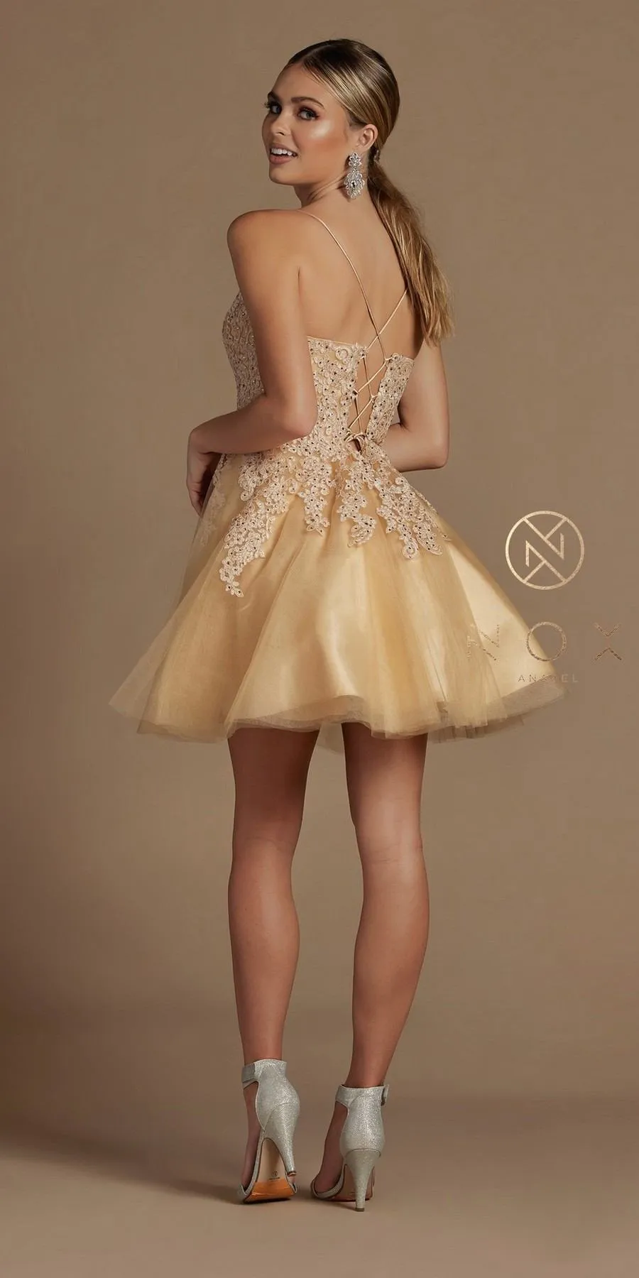 Nox Anabel R707 Sweetheart Baby Doll A-Line Dress Lace Applique Bodice