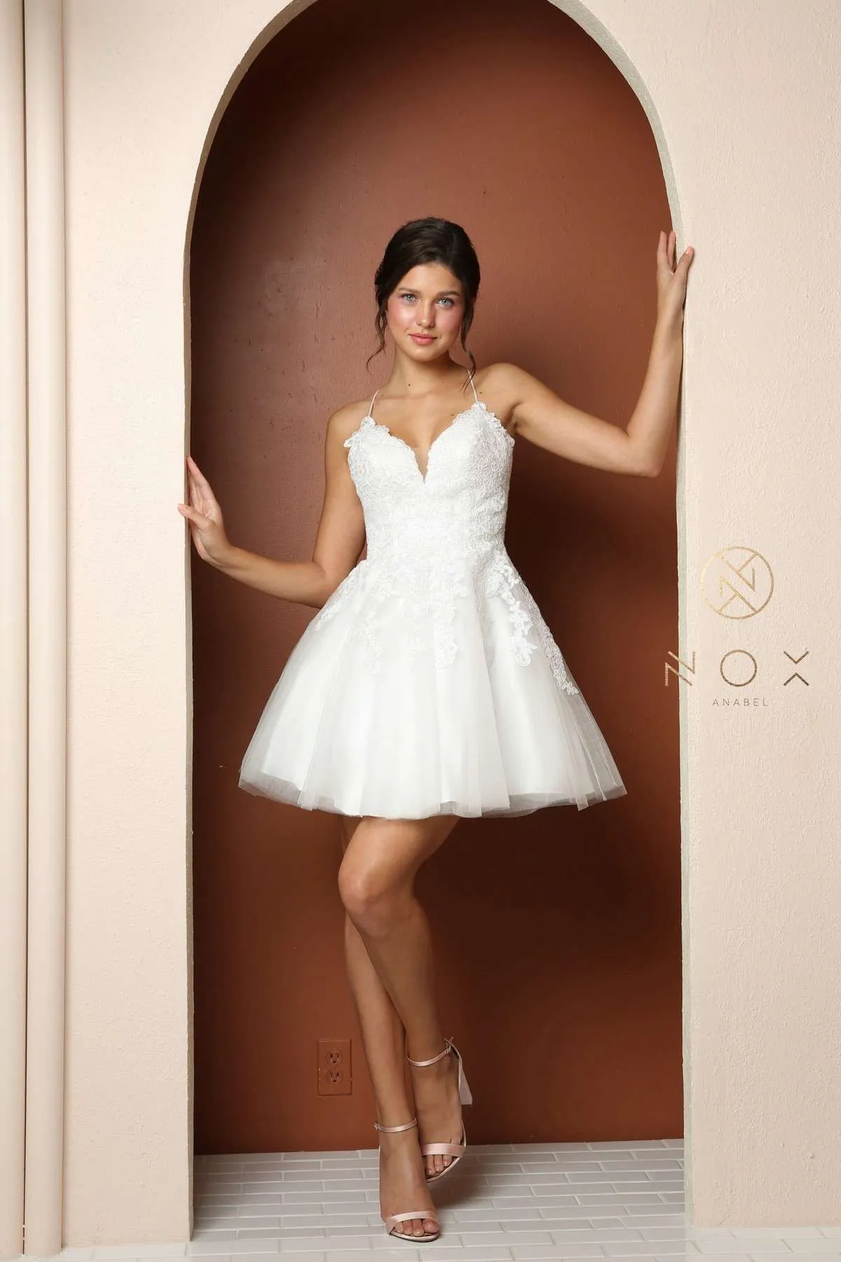 Nox Anabel R707 Sweetheart Baby Doll A-Line Dress Lace Applique Bodice