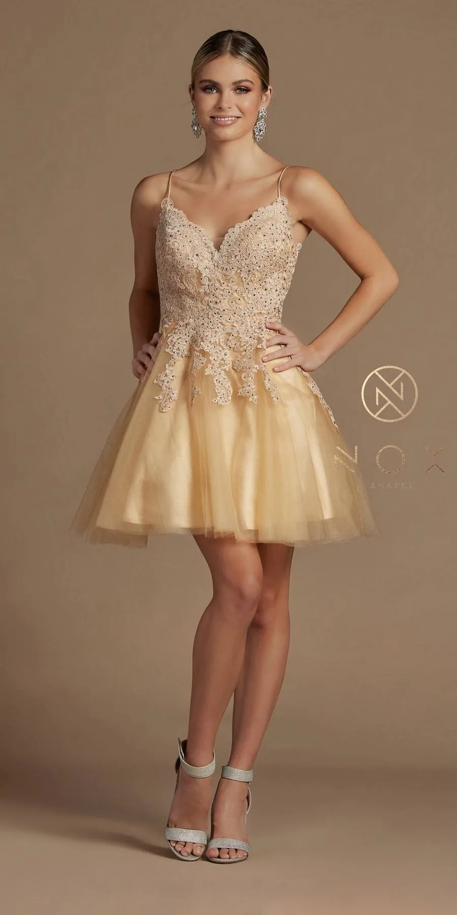 Nox Anabel R707 Sweetheart Baby Doll A-Line Dress Lace Applique Bodice