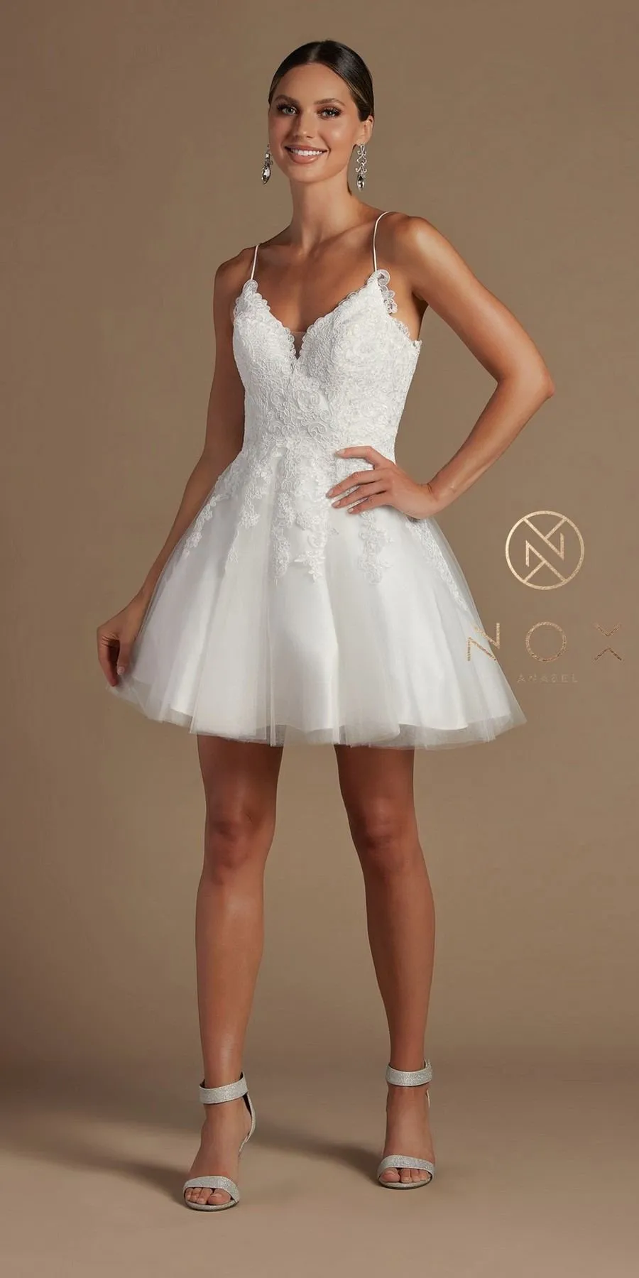 Nox Anabel R707 Sweetheart Baby Doll A-Line Dress Lace Applique Bodice