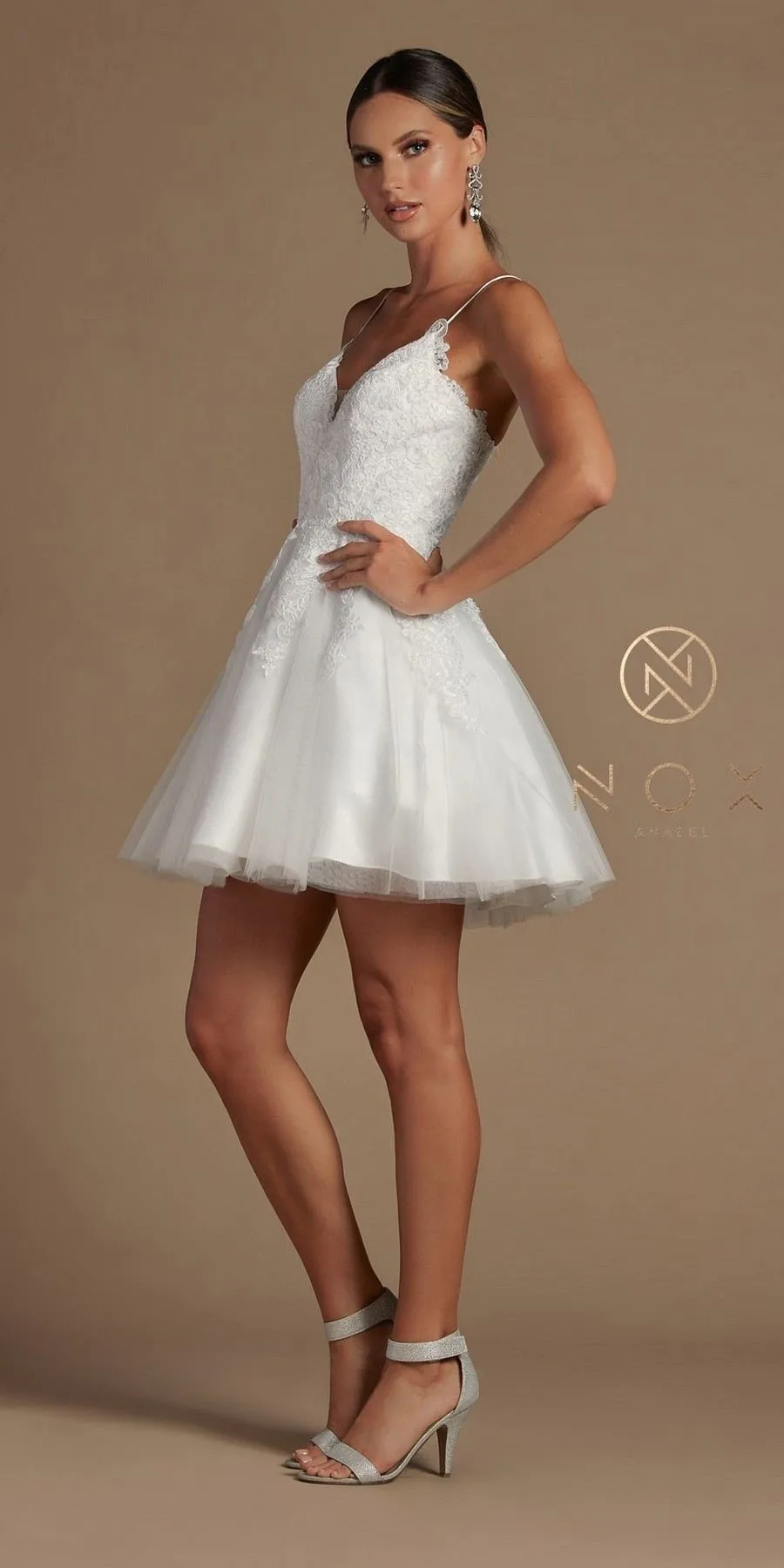 Nox Anabel R707 Sweetheart Baby Doll A-Line Dress Lace Applique Bodice