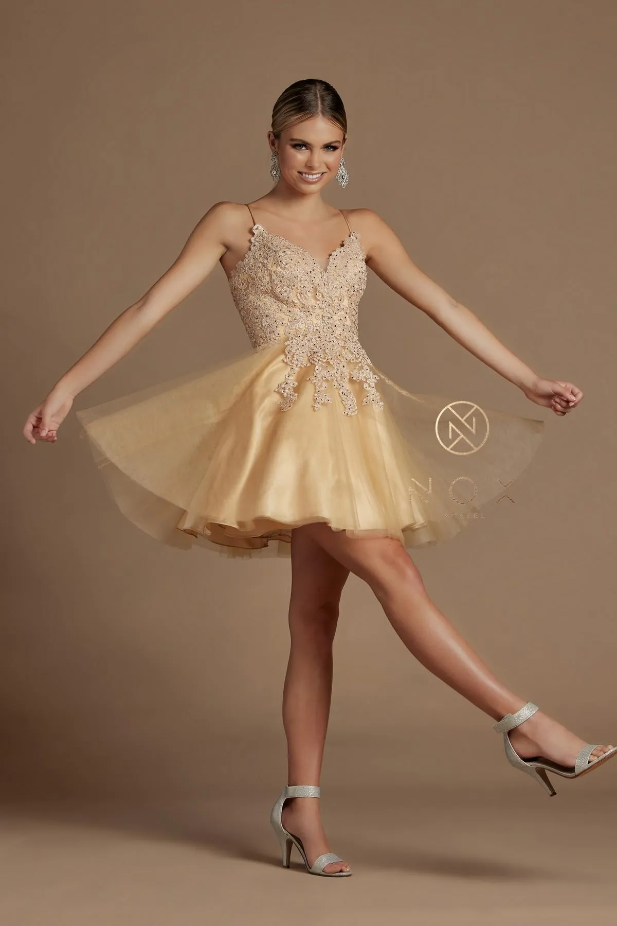Nox Anabel R707 Sweetheart Baby Doll A-Line Dress Lace Applique Bodice