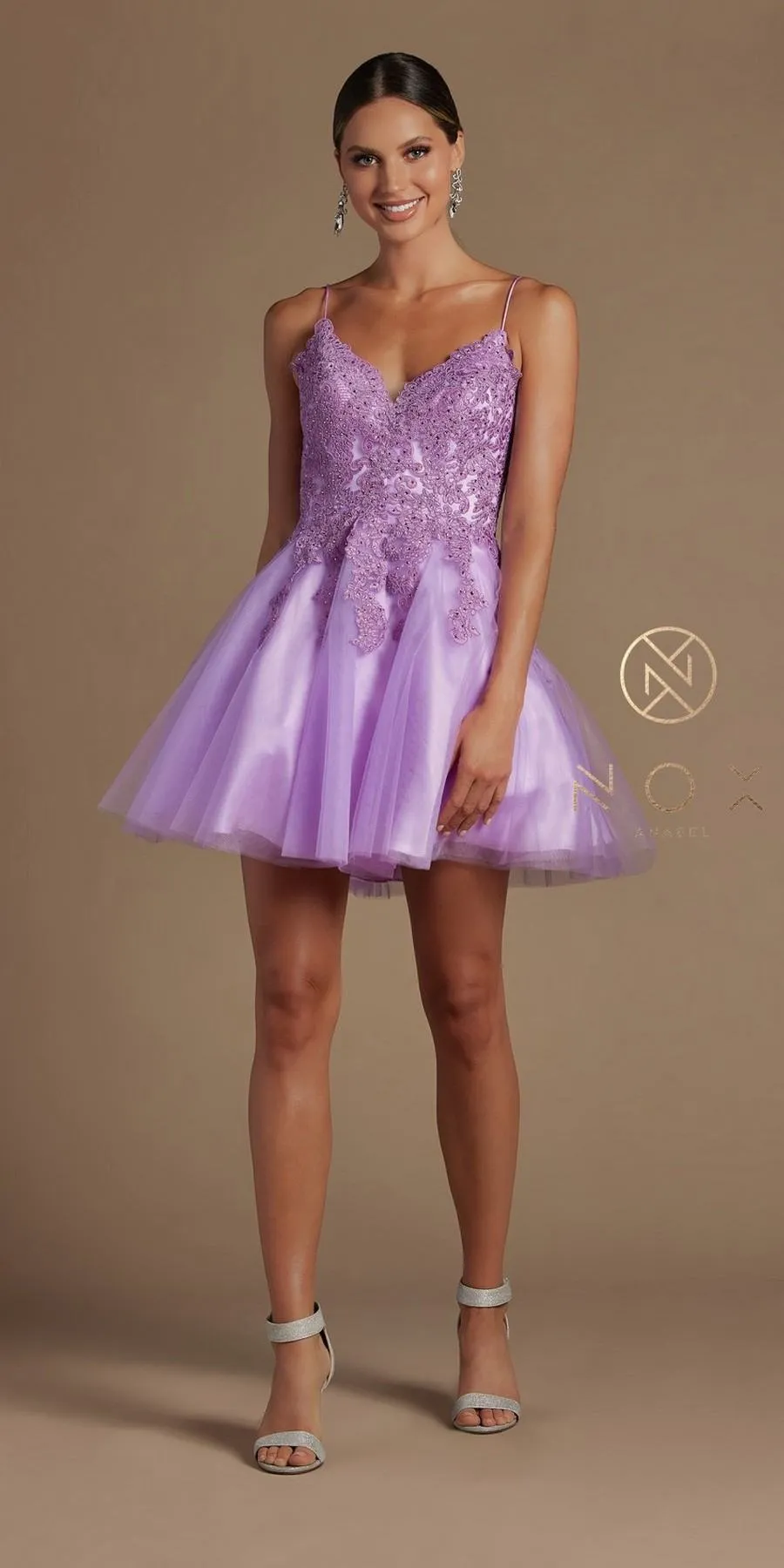 Nox Anabel R707 Sweetheart Baby Doll A-Line Dress Lace Applique Bodice