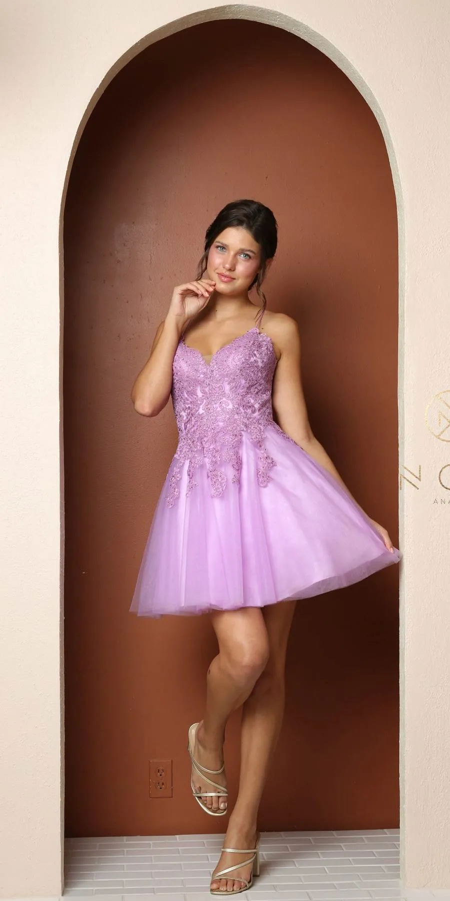 Nox Anabel R707 Sweetheart Baby Doll A-Line Dress Lace Applique Bodice