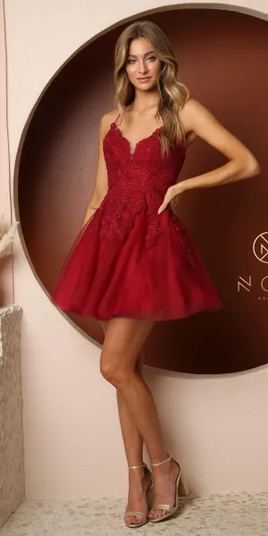 Nox Anabel R707 Sweetheart Baby Doll A-Line Dress Lace Applique Bodice