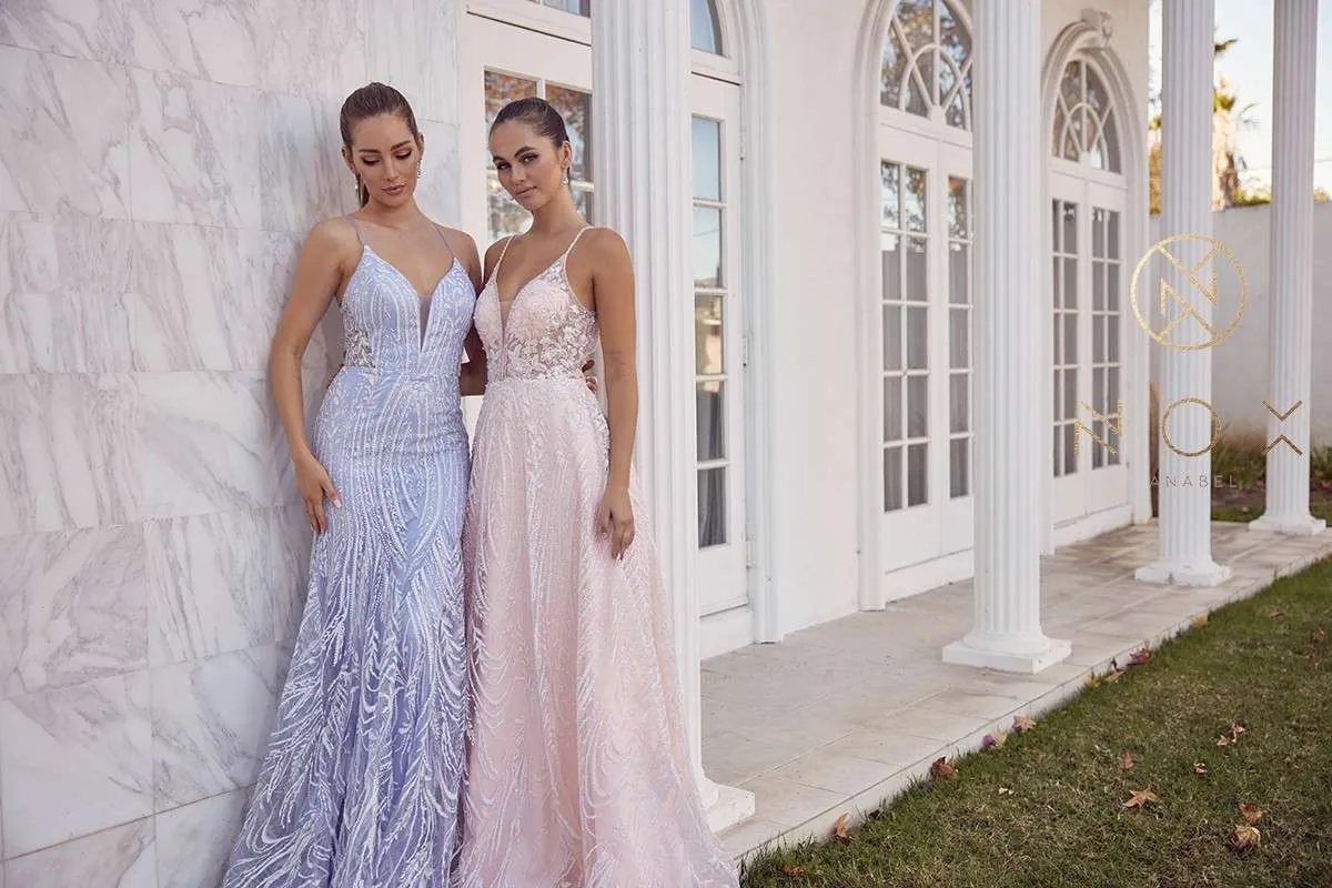 Nox Anabel T1009 Plunging V-Neckline Formal A-Line Gown